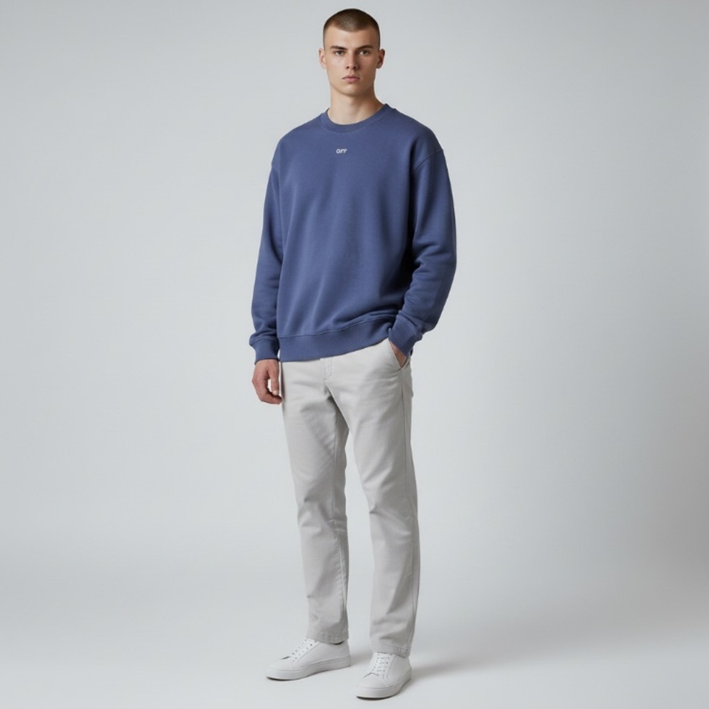 Off White Virgil Abloh NWT Men’s Sweatshirt Skate Crewneck Dark Blue White